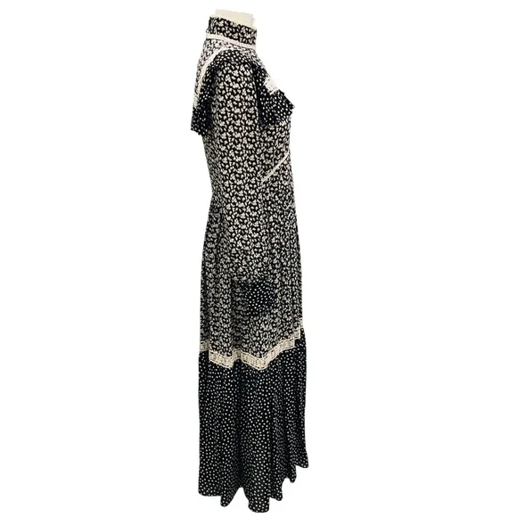 CELINE BLACK / OFF WHITE PRINTED VISCOSE PRAIRIE DRESS